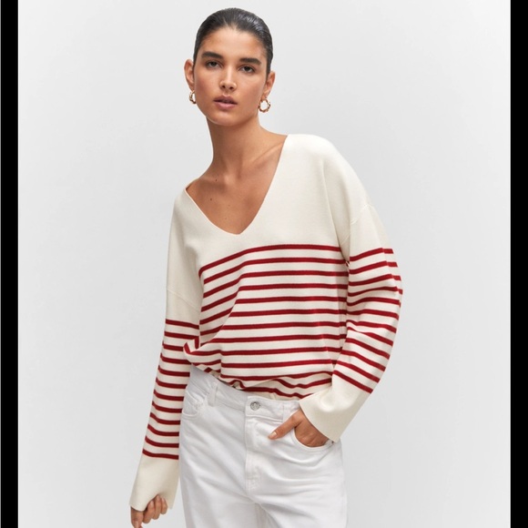 Mango Sweaters - Mango Women's Red and White Striped Sweater NWT